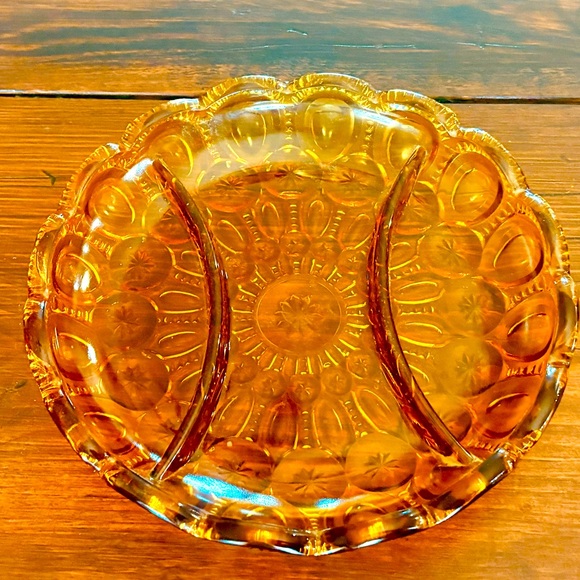 LE Smith Moon and Stars Amber Glass Divided VTG 1960s MCM Relish Candy Dish EUC - Picture 7 of 10